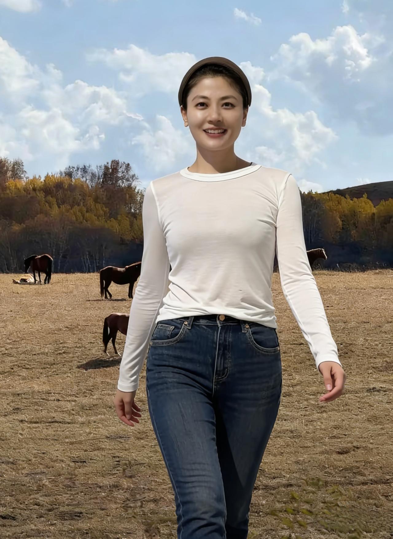 草原摊开枯黄的掌心，托着瘦马
白衫贴紧脊背，像云落进了人间
牛仔裤的纹路，是跋涉