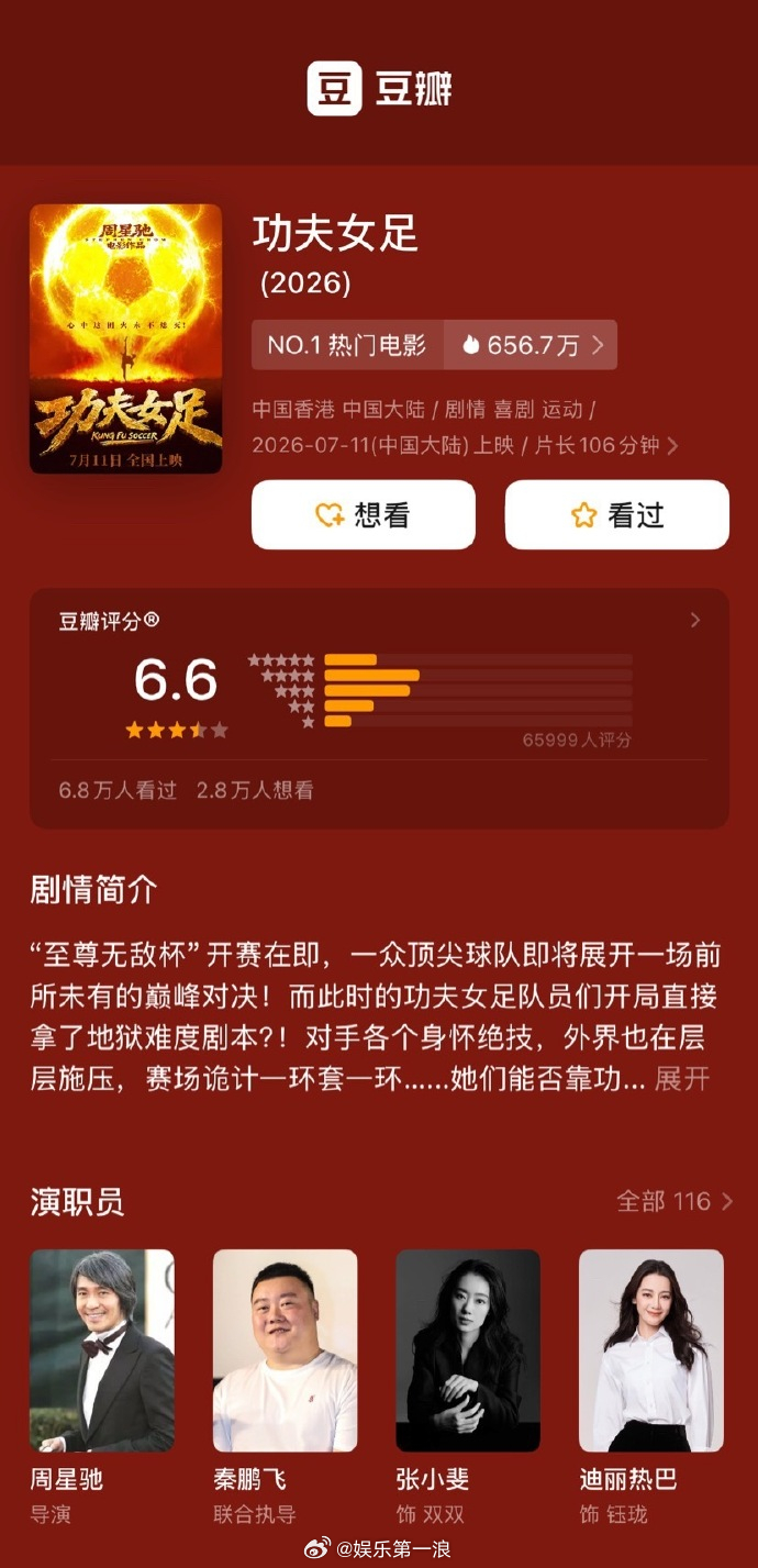功夫女足开分6.6 《功夫女足》豆瓣开分6.6。 