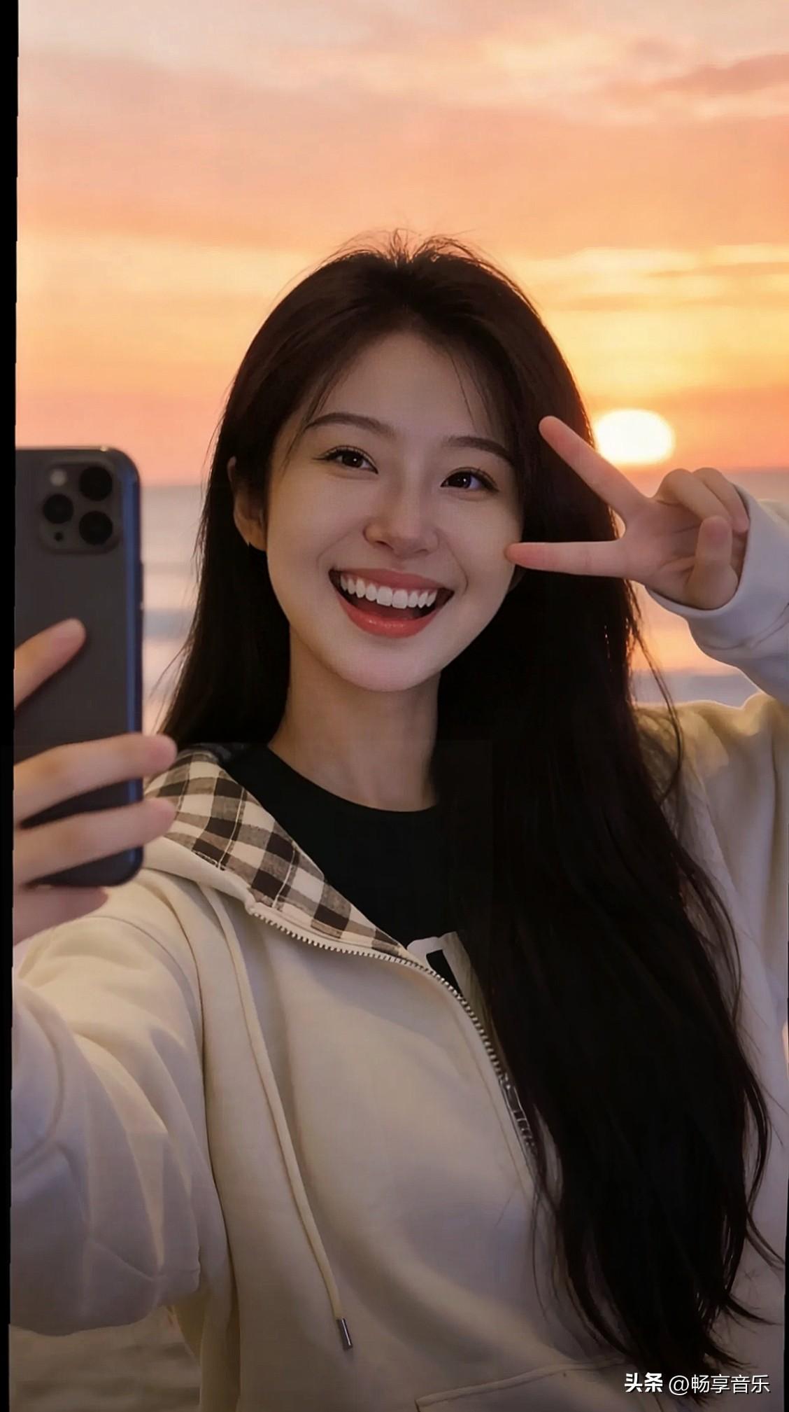 夕阳下的海边自拍，笑靥如花，青春无价🌅📸分享甜美小姐姐随手拍 旅游美照随手拍