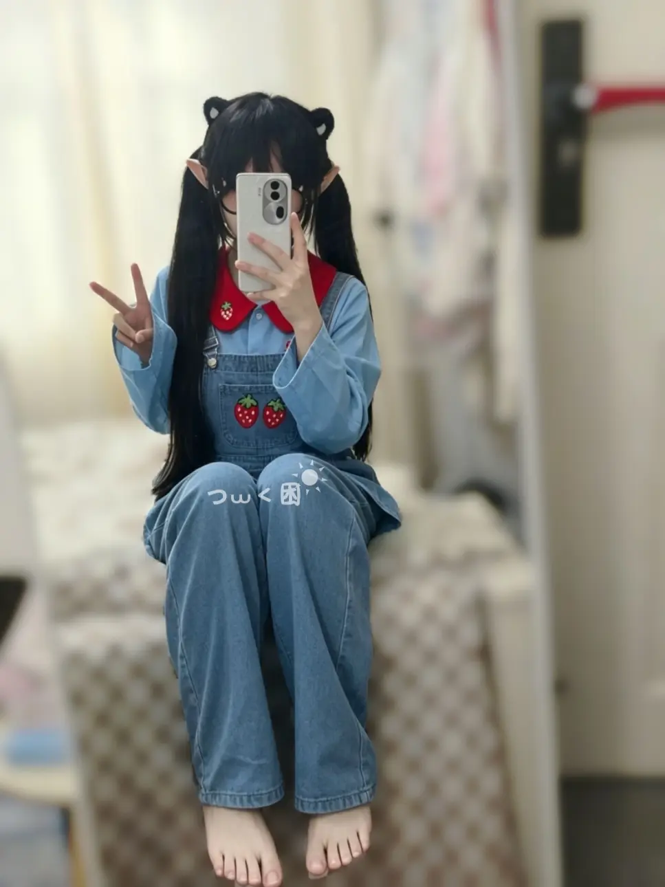 甜妹 ootd 背带裤 ai滤镜 夏天