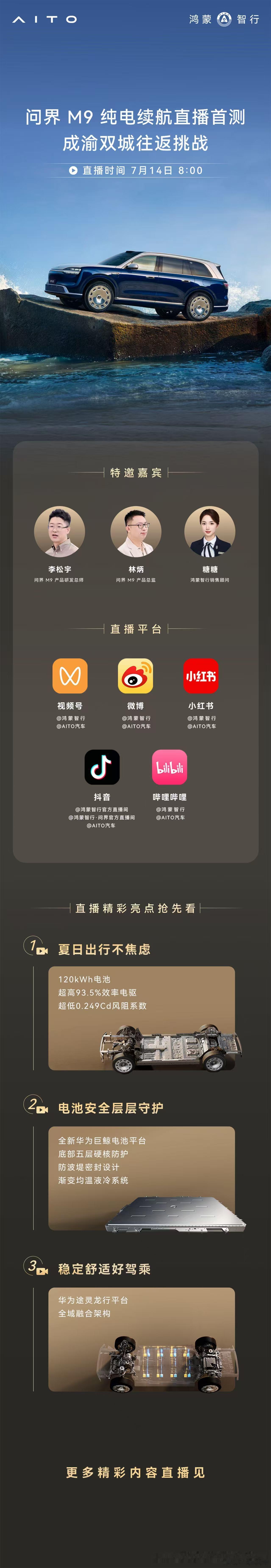 问界M9纯电版直播续航测试，120度电池带来的续航提升立竿见影，完全满足需求了