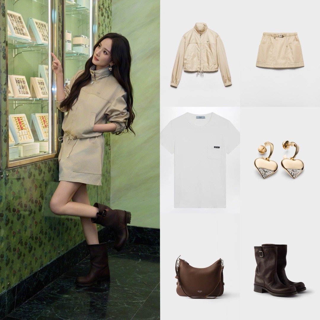 杨幂 × PRADA F/W 2026.米兰探店行造型 Look，漫游城市感受惬