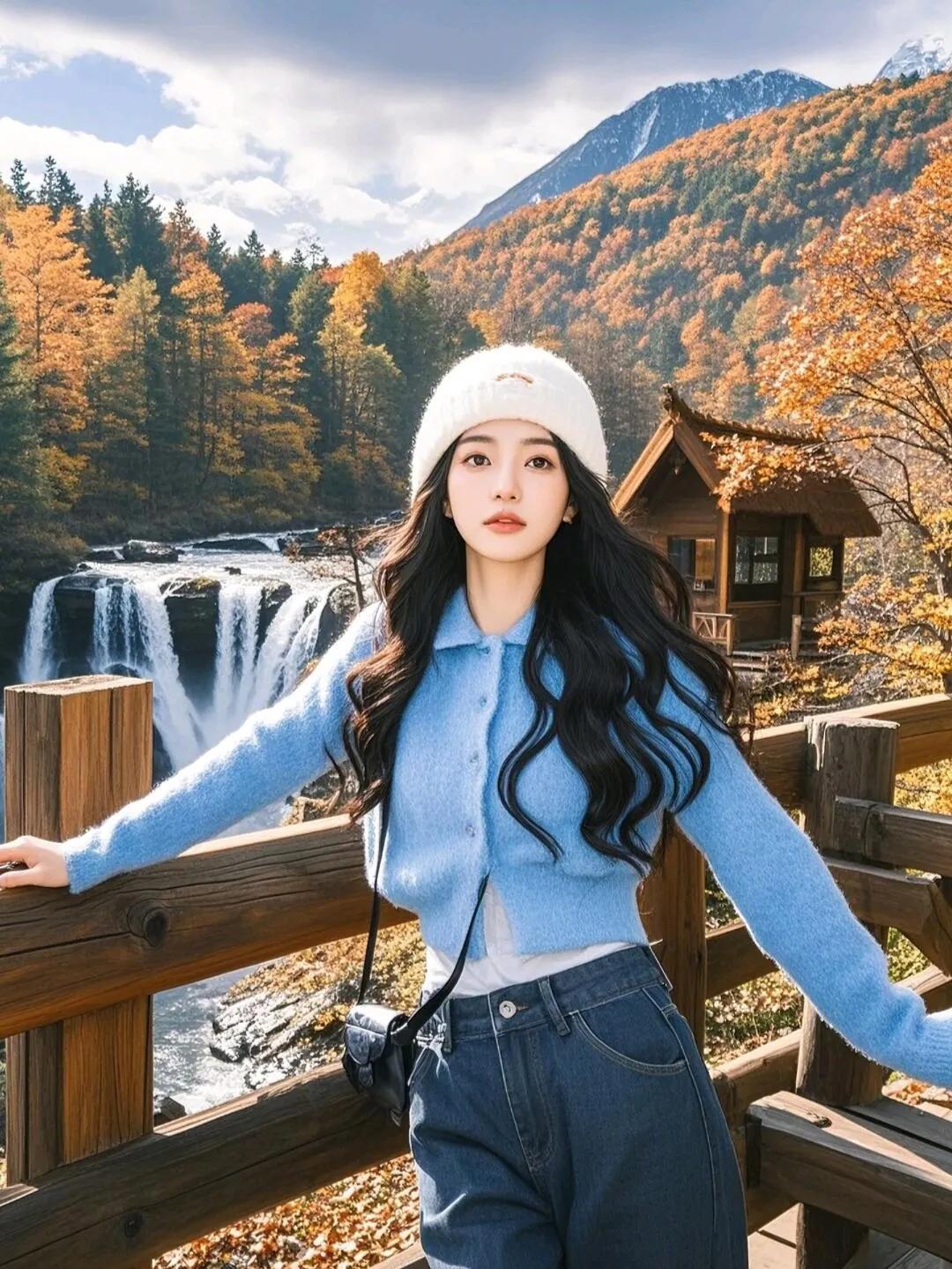 清新甜美#美丽动人#美女人美景# 针织开衫配牛仔裤