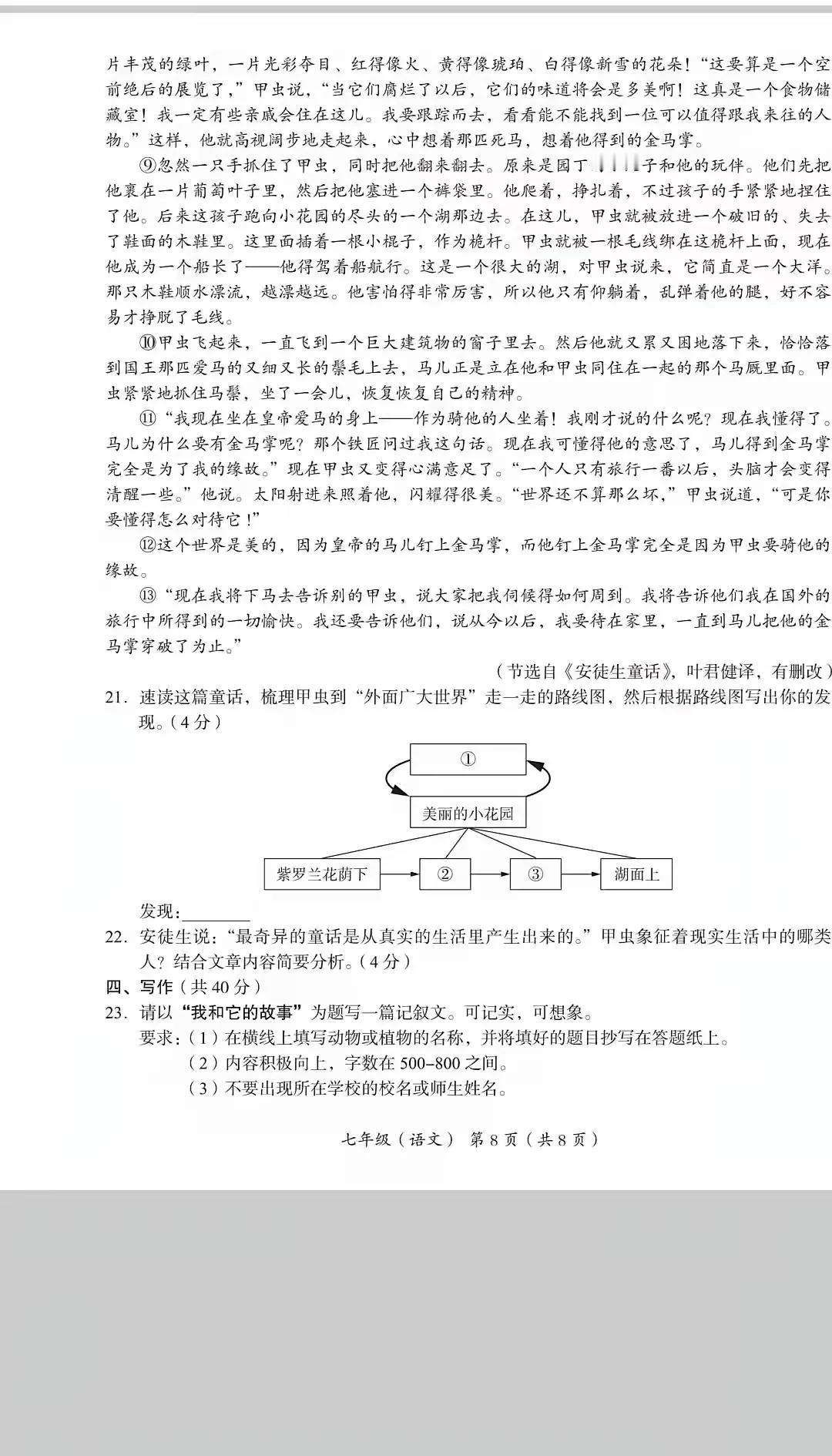 看到了北京海淀区七年级作文，小动物或者植物。
再次验证了我和孩子日常训练时对作文