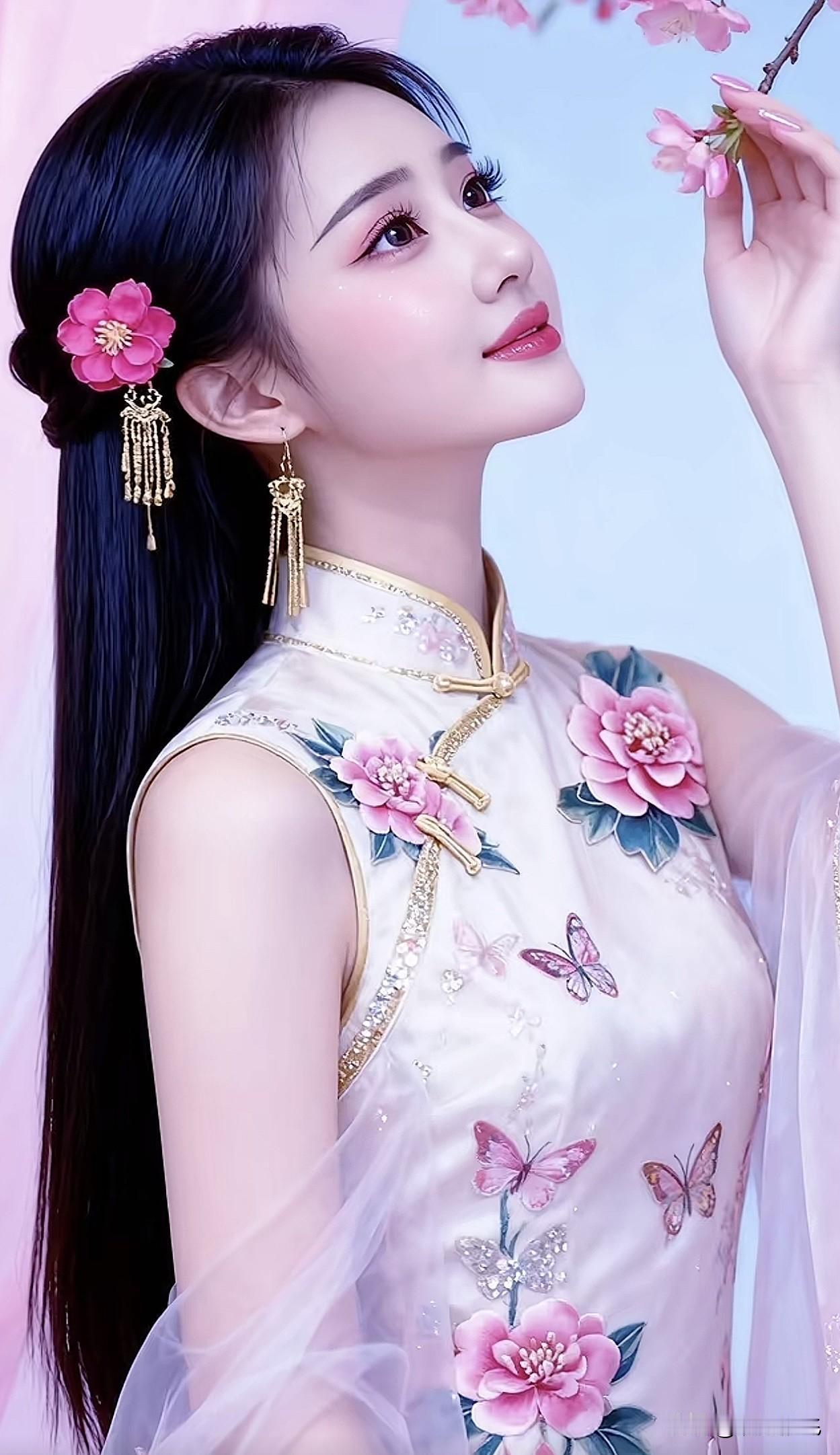 花间美人笑，玉簪映粉妆。粉裳花影照 粉裙花畔照 粉裳映春 粉裙花畔照 粉妆娇俏佳