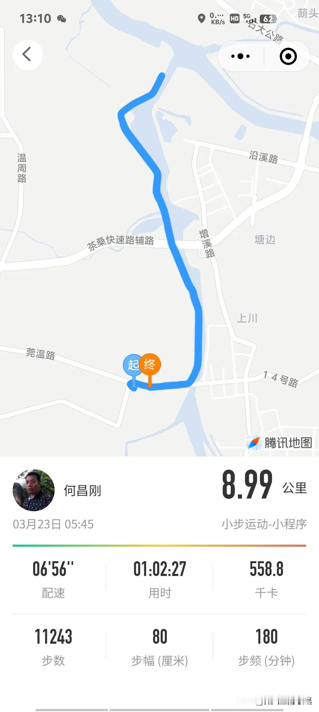来东莞一个星期没跑步了，今晨跑了一个小时，感觉没费多大劲