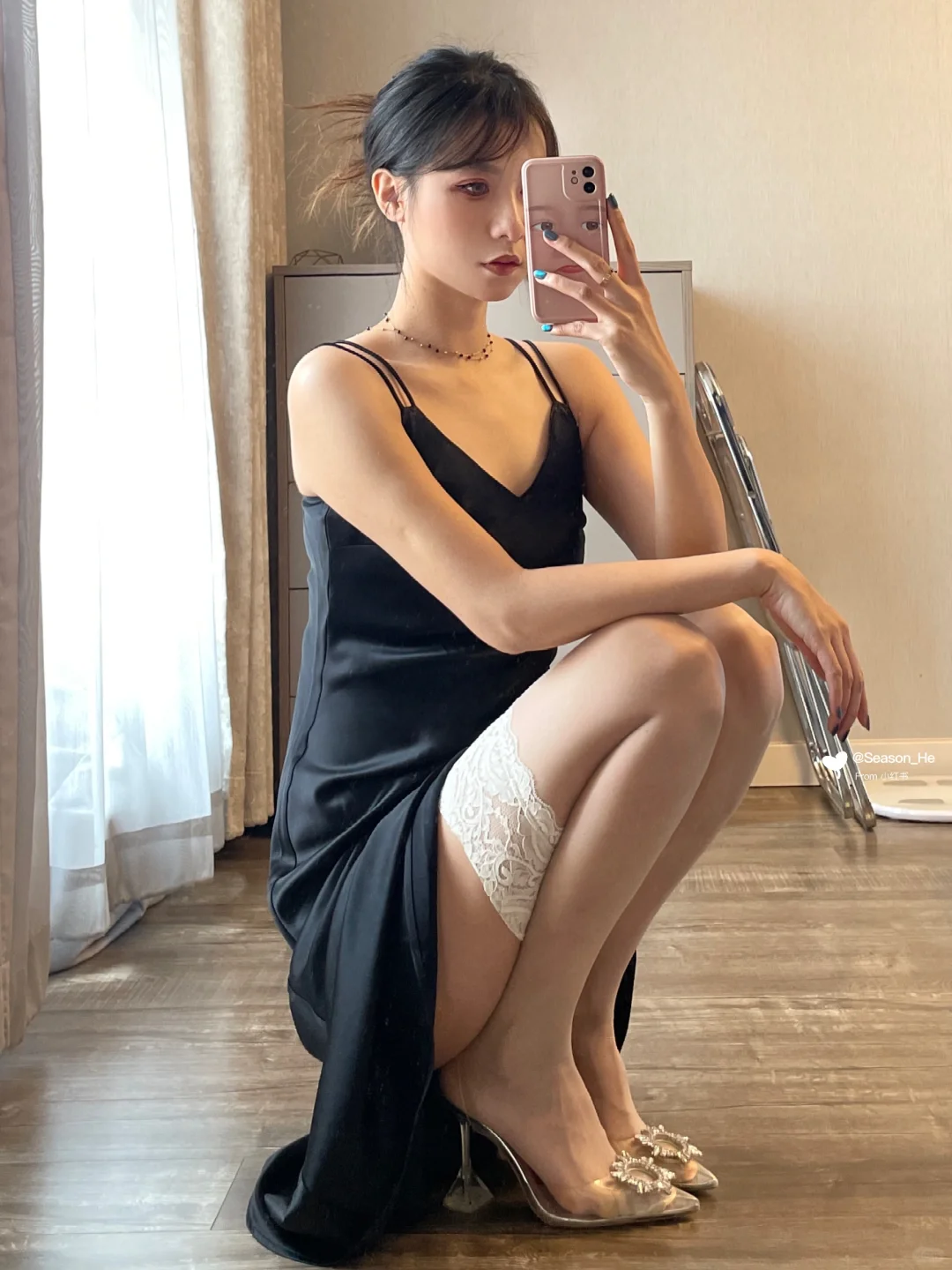 168/108斤 黑色吊带裙 今天是钓系姐姐