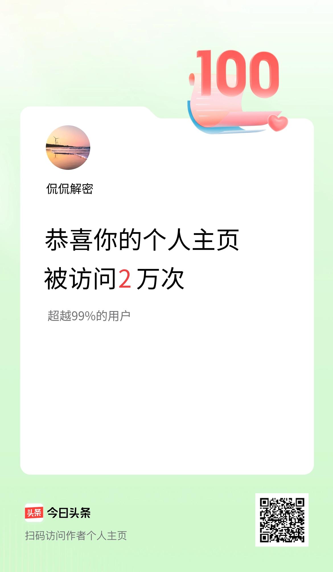 我的头条个人主页被访问2万次啦！