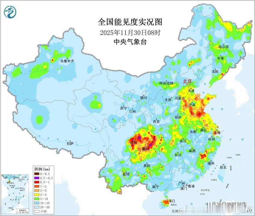 【雾 霾 沙尘】今晨在四川盆地和黄淮等地出现雾，重庆万州能见度不足200米出现强