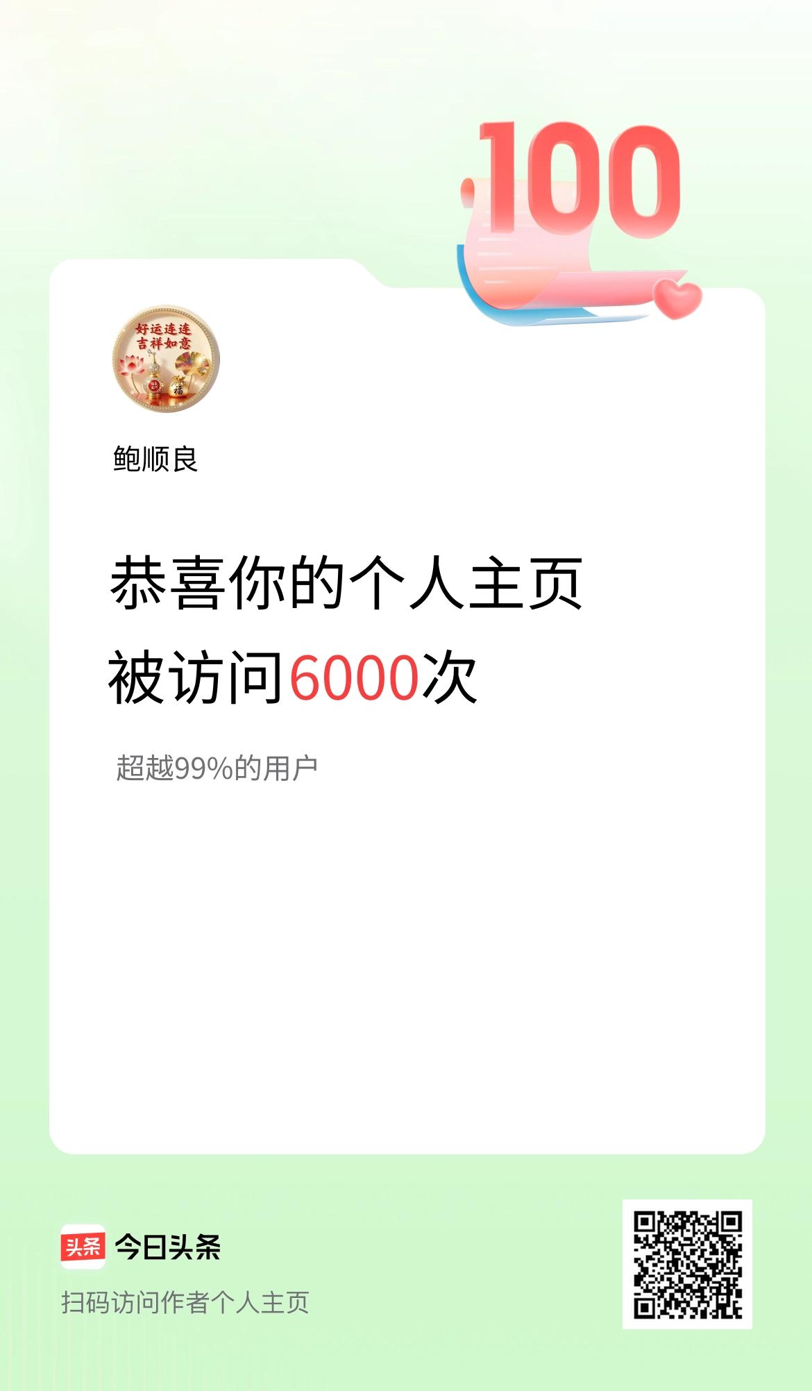 我的头条个人主页被访问6000次啦！