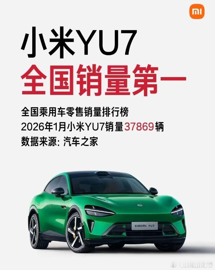 2026首份新能源销量榜单，小米YU7第一！ 
