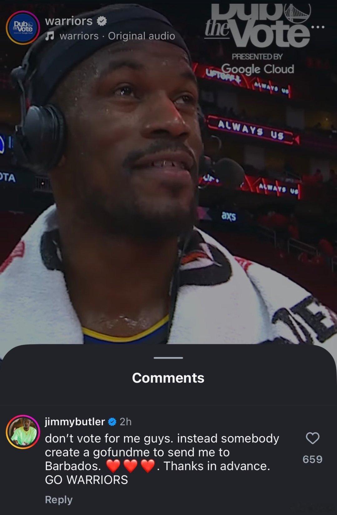 “各位别给我投票啦。不如谁帮我发起个众筹，送我去巴巴多斯吧❤️❤️❤️ 提前谢过