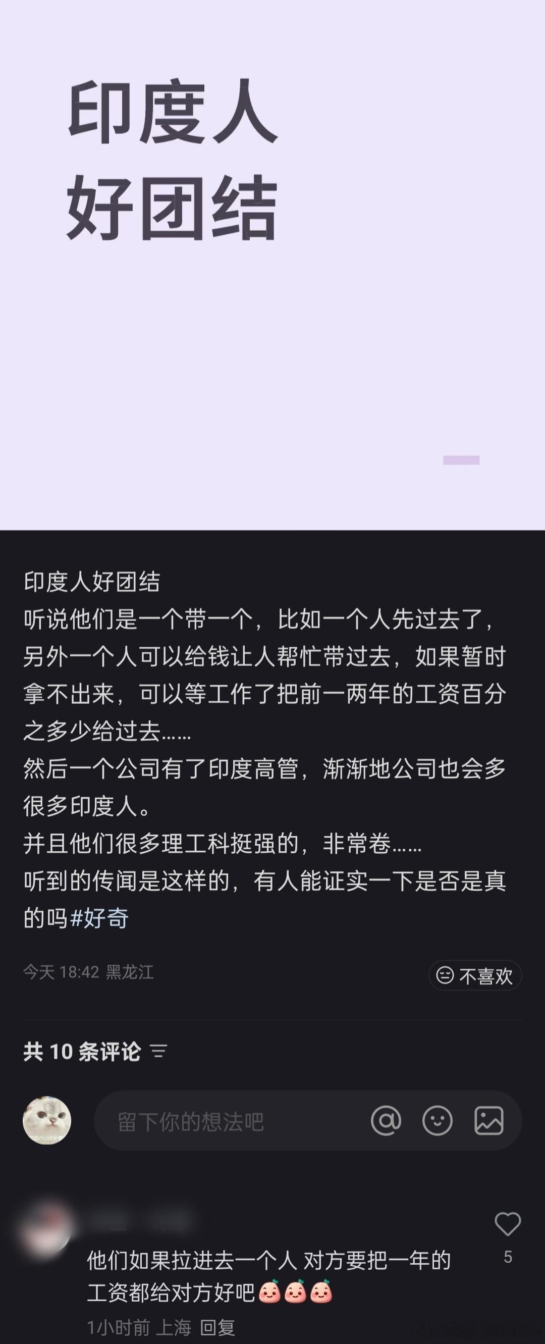 印度移民确实很团结，一个公司有了印度高管，这家公司逐渐就会出现很多印度人。当然也