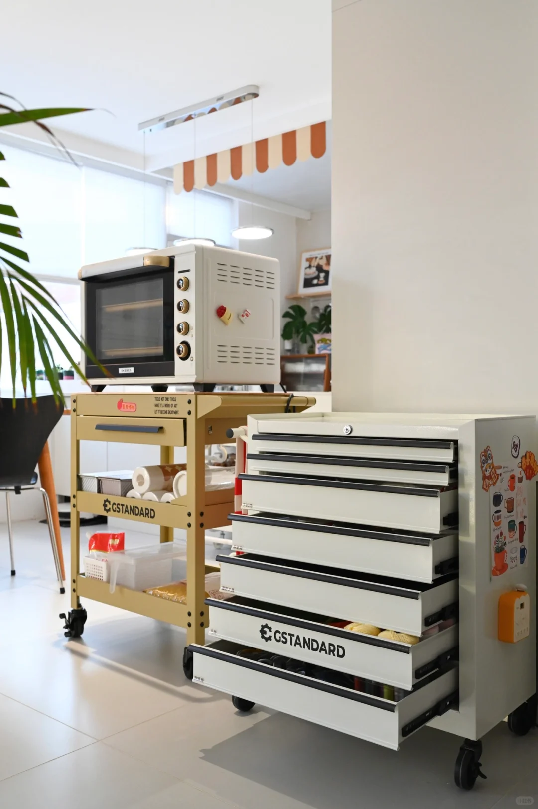 烤箱收纳新思路/植物角推车秒变烘焙车