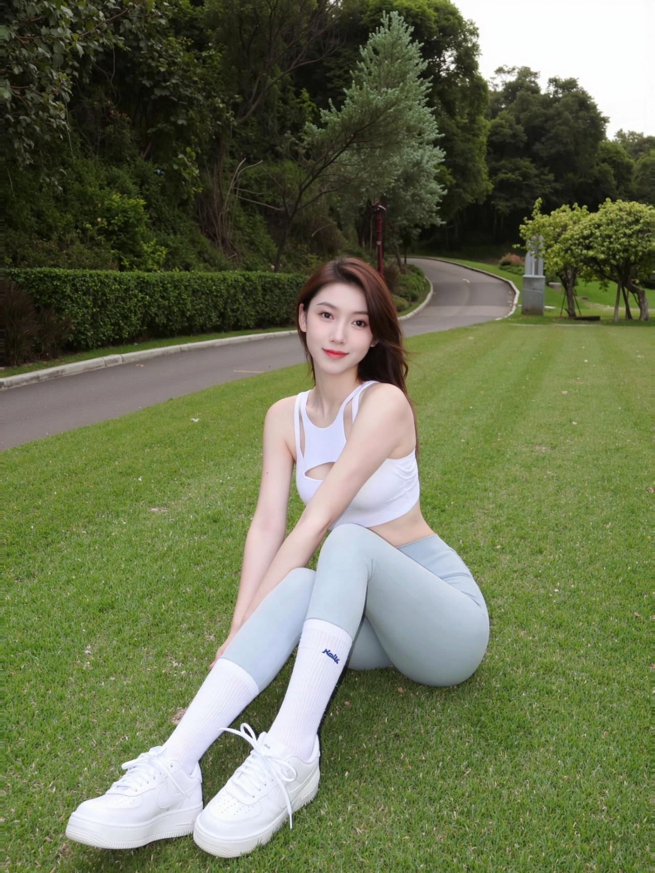 白+浅灰运动风，公园松弛感直接拉满🌿
 
林间吹着带草木香的风，整个人都特别轻