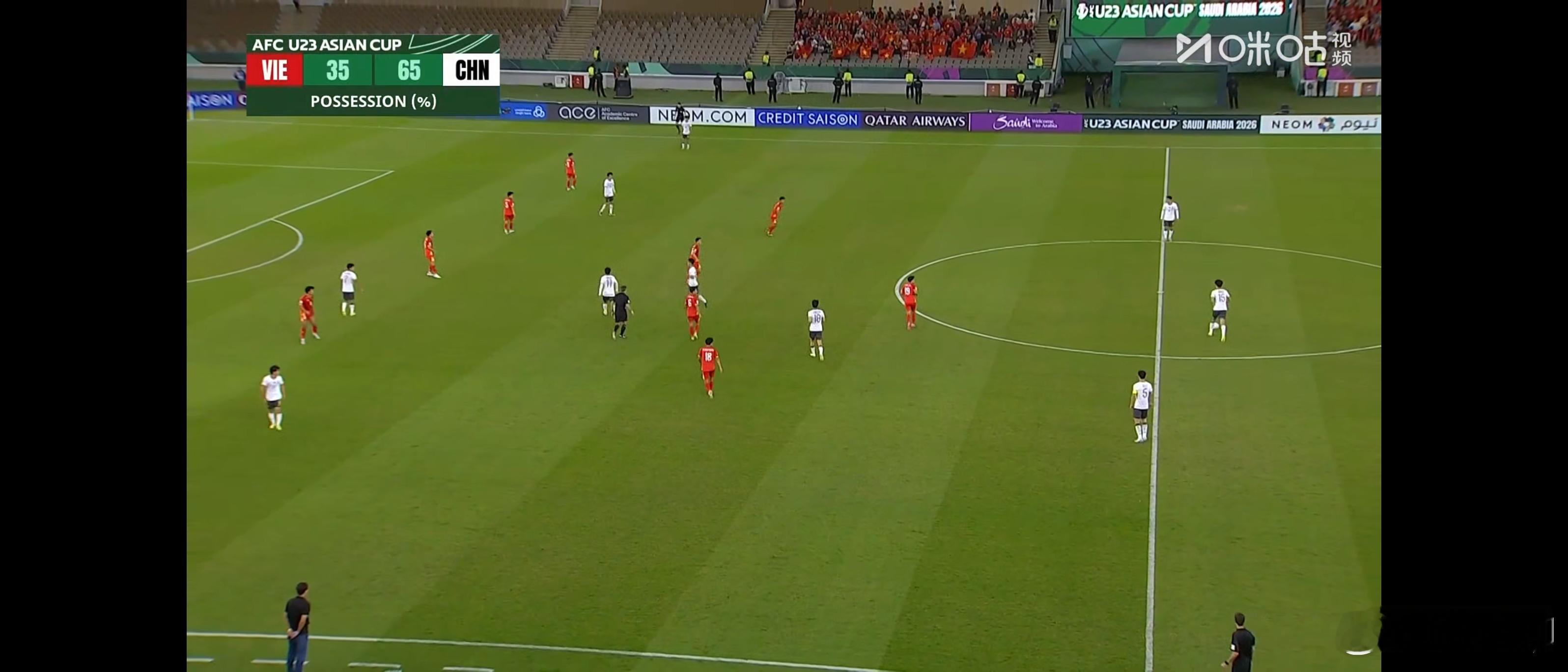 U23国足vs越南中国的控球率有65%，听了解说的详细介绍，觉得这支球队的主教练
