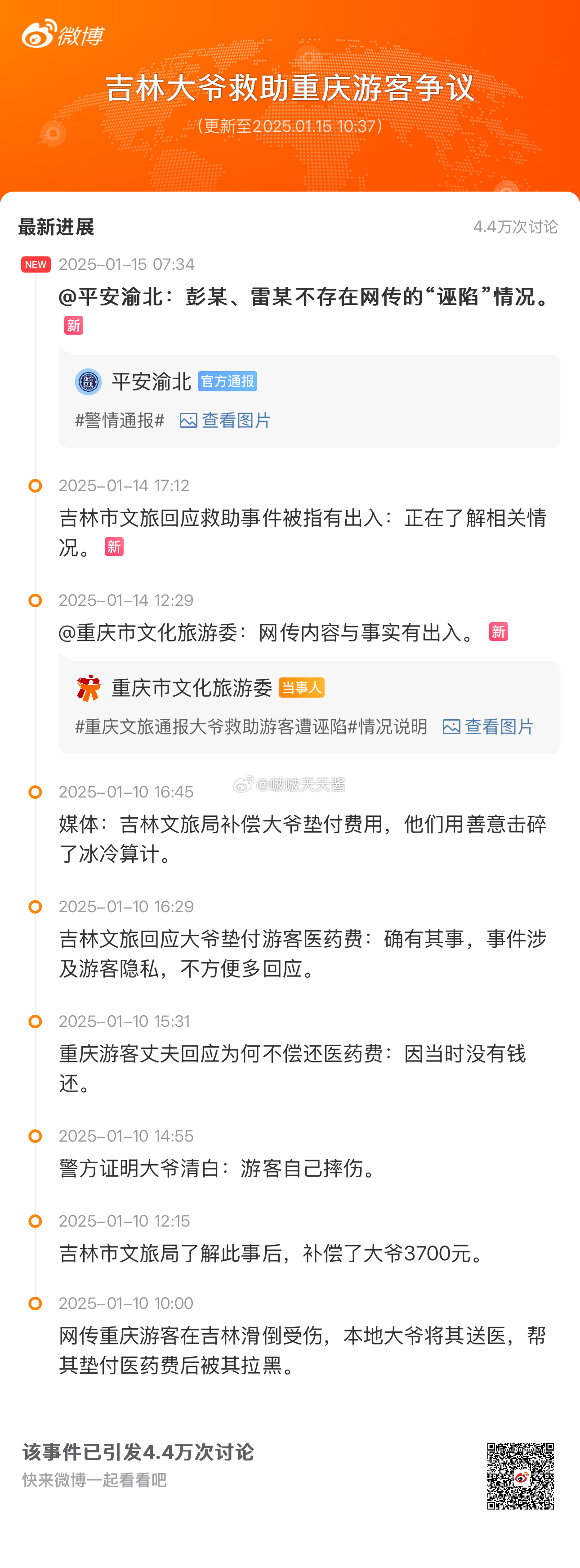 吉林大爷救助游客反遭诬陷有出入 事件脉络理一下2024年12月3日，重庆游客彭某