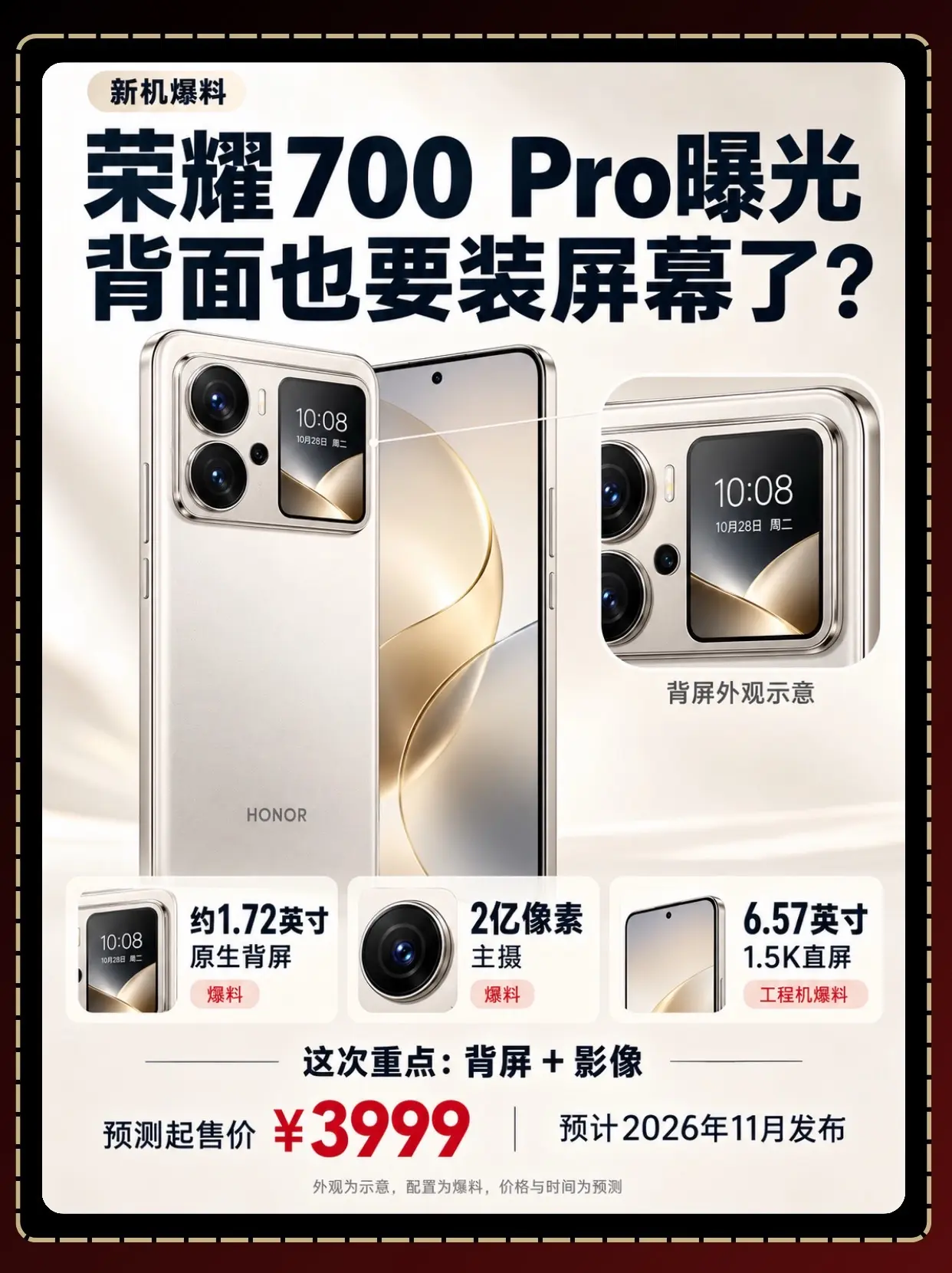 荣耀700 Pro曝光。荣耀700 Pro目前的爆料，影像和机身设计都...