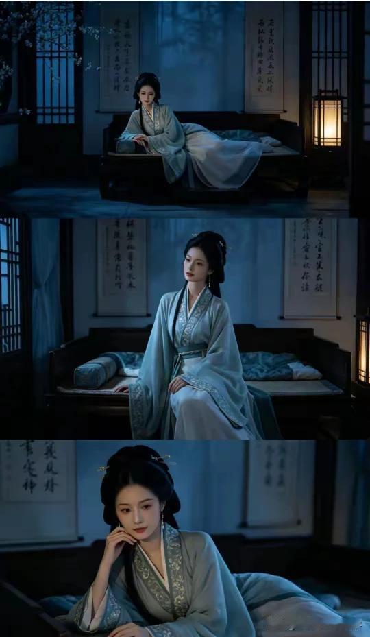 珠帘未卷烛光轻，
《七绝•夜思》
柳影婆娑夜宿莺。
人坐小楼花已睡，
鱼沉雁杳寐