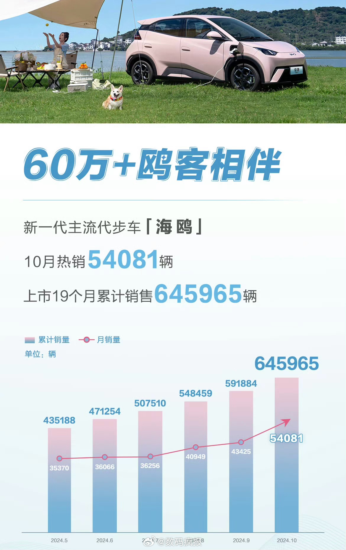 比亚迪海鸥上市19个月销量近65万辆a0级别的车需求量真的厉害，小车好停车[允悲