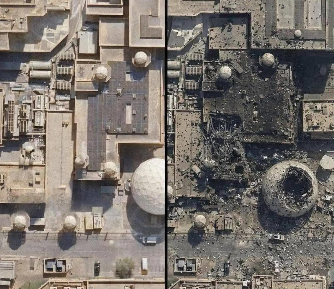 位于卡塔尔的美军基地遭袭后的图像表明，价值10亿美元的雷达穹顶上有一个巨大的洞口