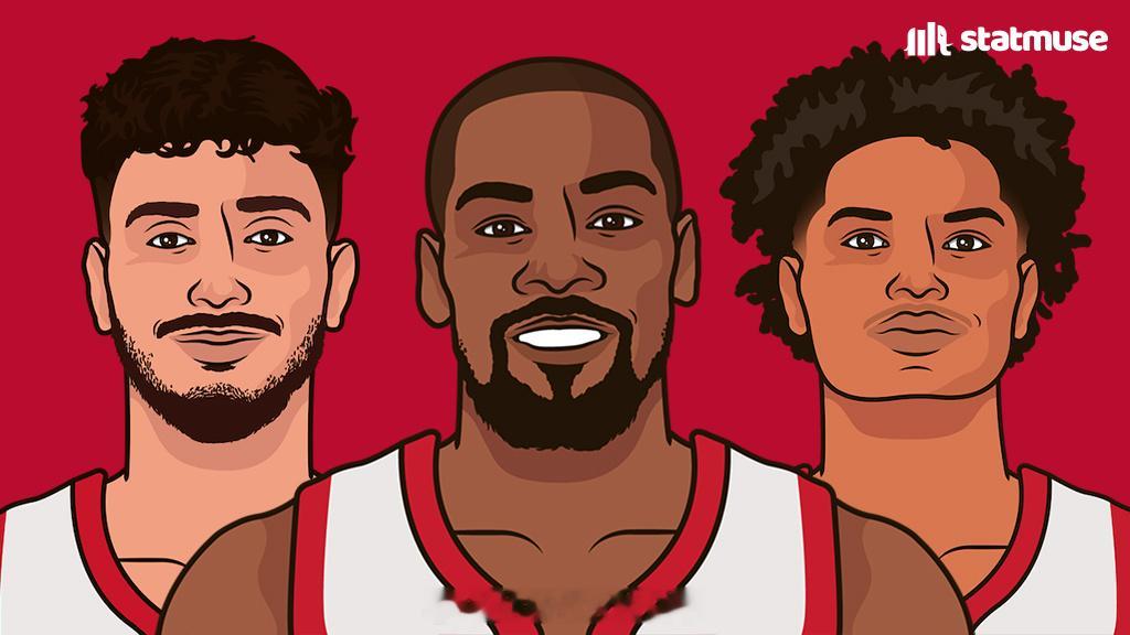 美媒StatMuse更新动态，晒出球员杜兰特、申京、阿门赛季的场均数据：申京 —