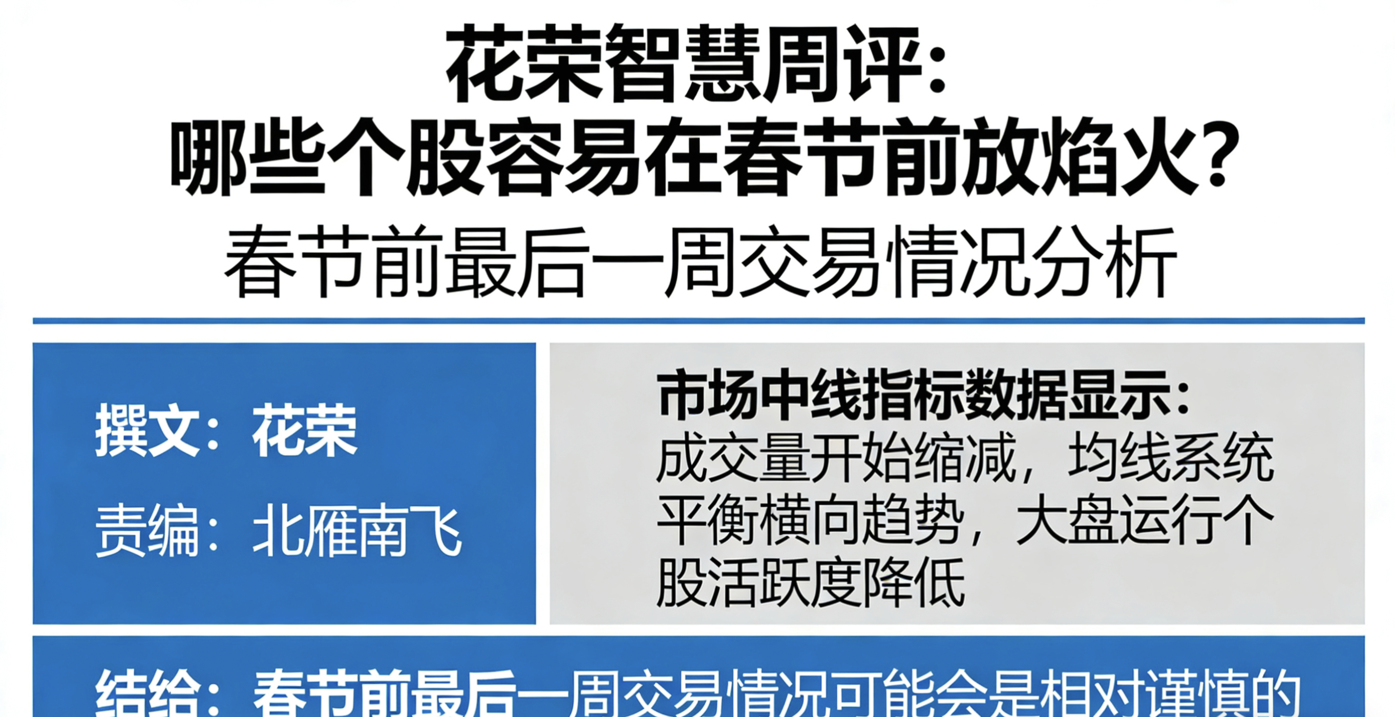 网页链接       花荣智慧周评：哪些个股容易在春节前放焰火？撰文：花荣；责编
