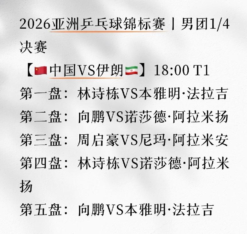 真是怕啥来啥，
国乒男团对战伊朗男团。
伊朗男团可是淘汰过日本男团的，
亚运会阿