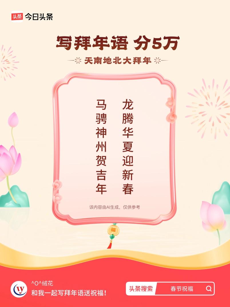 写拜年语送祝福新春拜年送祝福！我的祝福是：“马骋神州贺吉年，龙腾华夏迎新春”！快