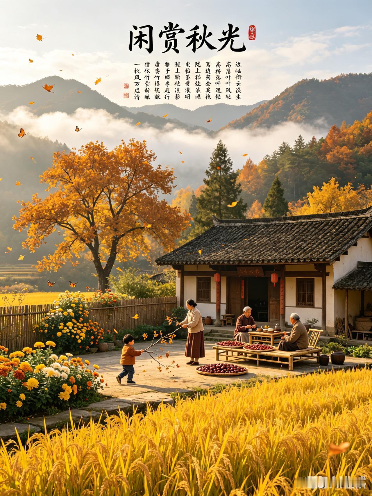 头条创作训练营 这首《闲赏秋光》把秋日之美描绘得太绝了！“远岫衔云淡霭生，高梧落