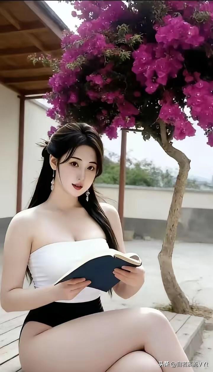 阮郎归·花下观书
 
繁花满树映庭廊，幽阶沐暖阳。
青丝垂落鬓边长，明眸带浅光。