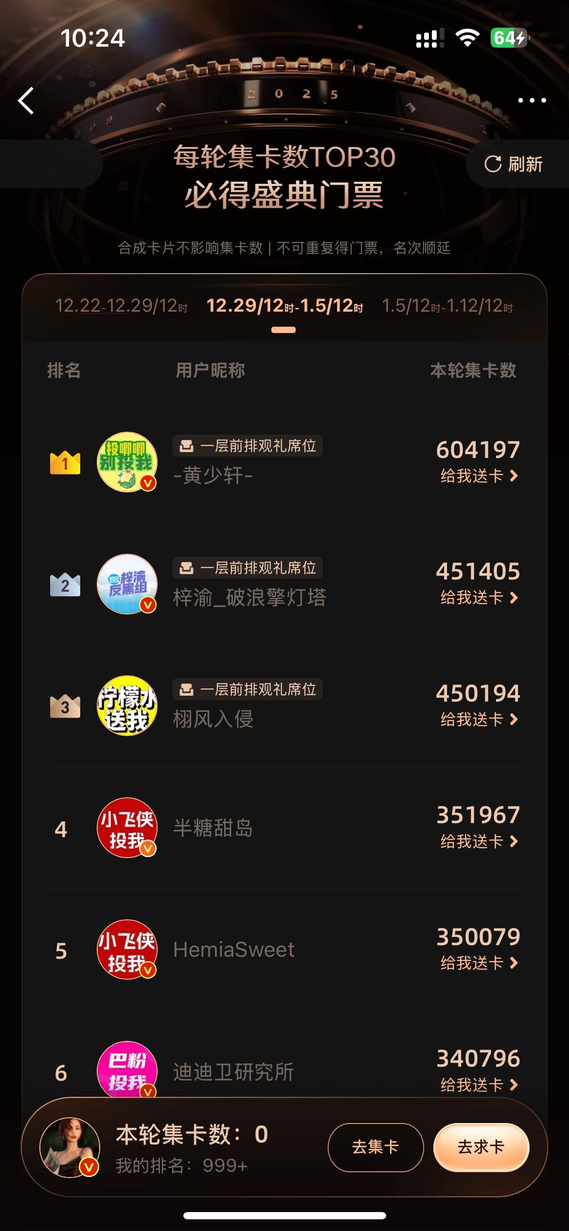 原来你们一直在为这个集卡吵啊，前三名分别是6.0cpf、梓渝、 田栩宁，后面全是