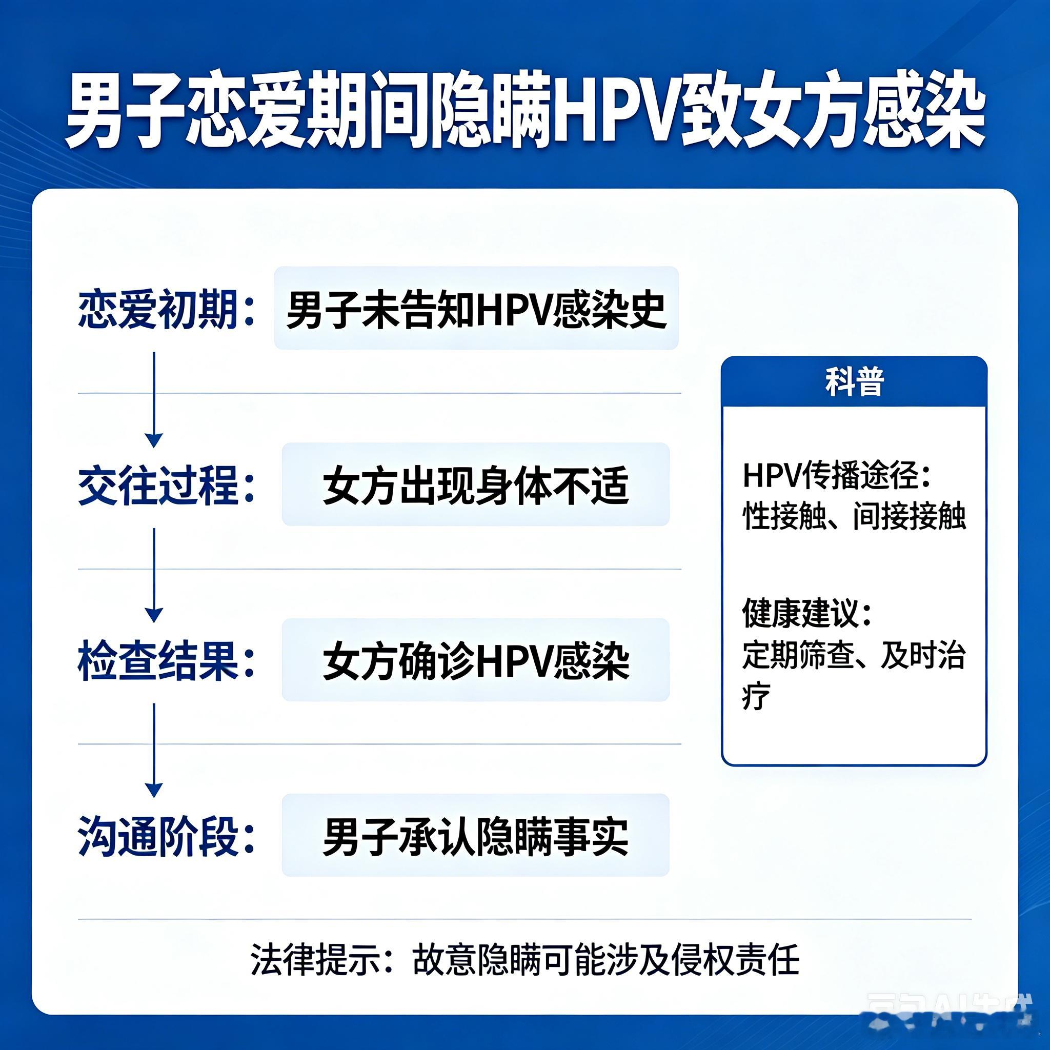 男子恋爱期间隐瞒HPV致女方感染一场恋爱，她付出的是身心双重代价。小花与男友小帅