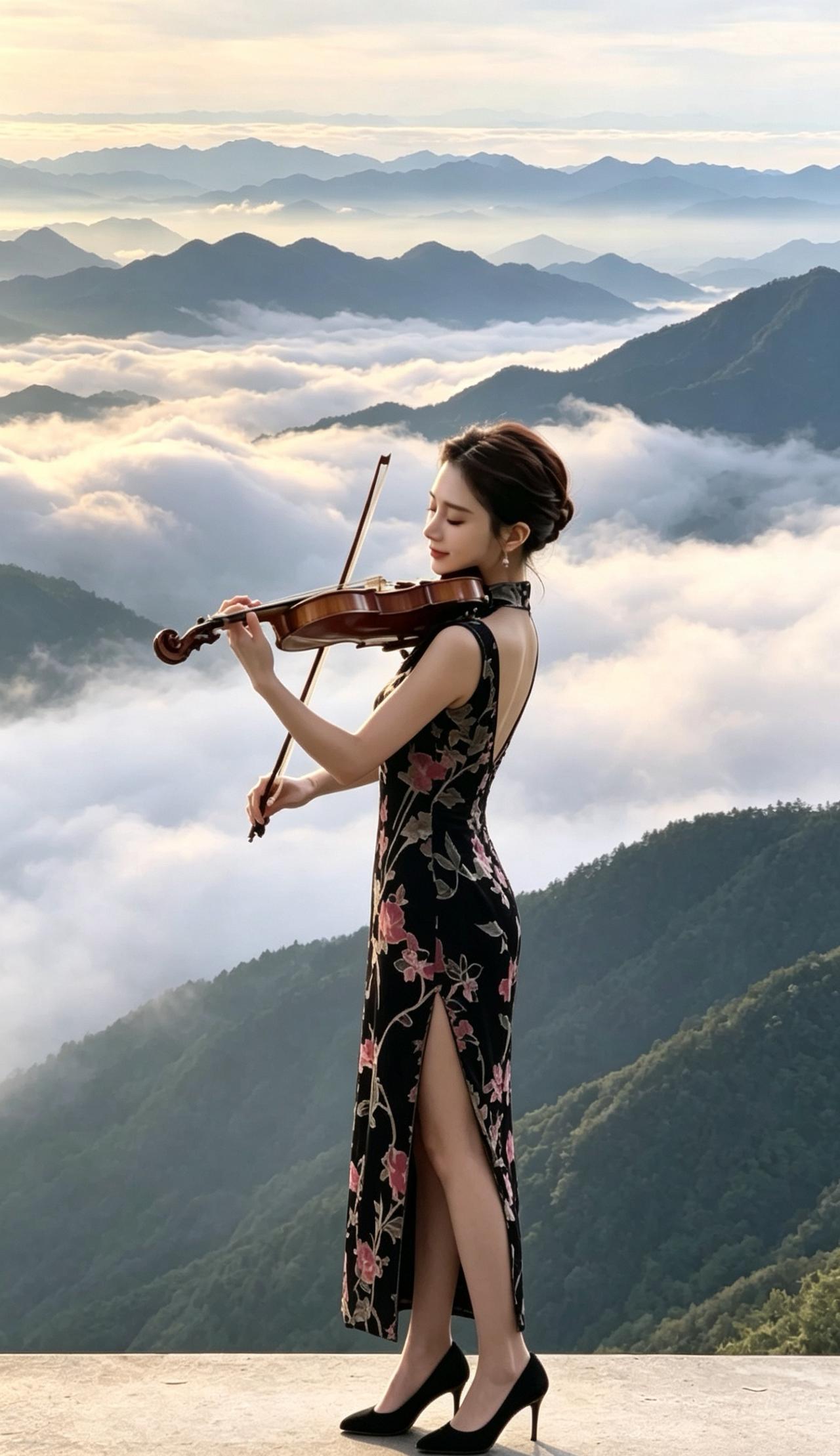 云琴
云涌层峰接远天，
玉指揉弦忆旧缘。
一曲梁祝风萦岭，
蝶梦遥牵万重山。