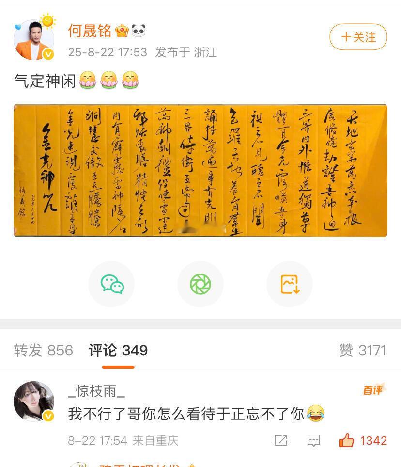 何晟铭在气定神闲写书法的时候，于正已经在输液了[笑cry][笑cry][笑cry