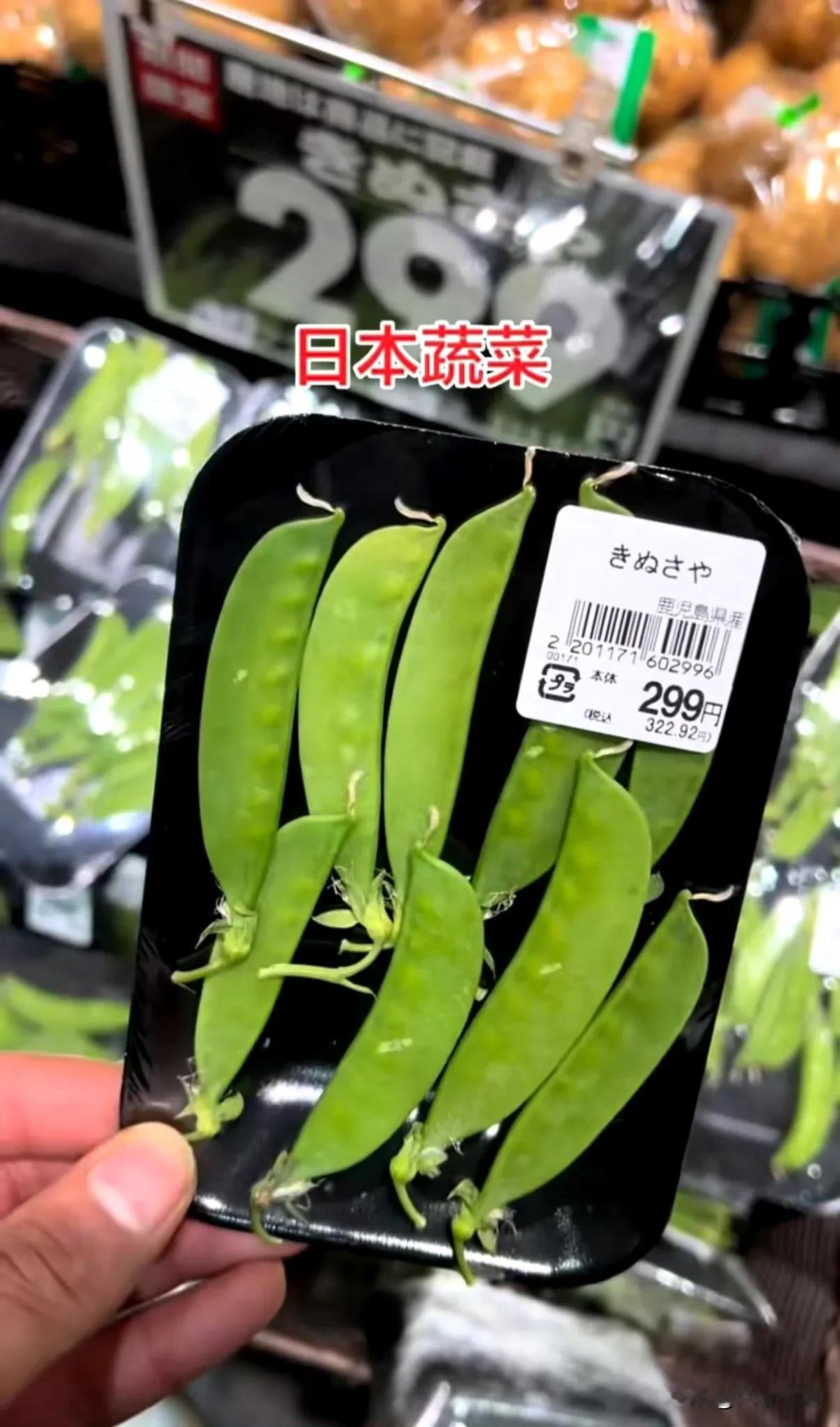 日本物价贵到蔬菜都论个数卖了，如图这9个荷兰豆，而且个头还很小，日本超市税前卖2