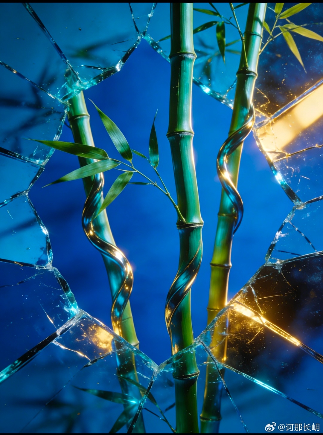 在碎裂的镜面之后，青竹以不可摧的姿态向上生长。那些锋利的裂痕，是时光刻下的考验，