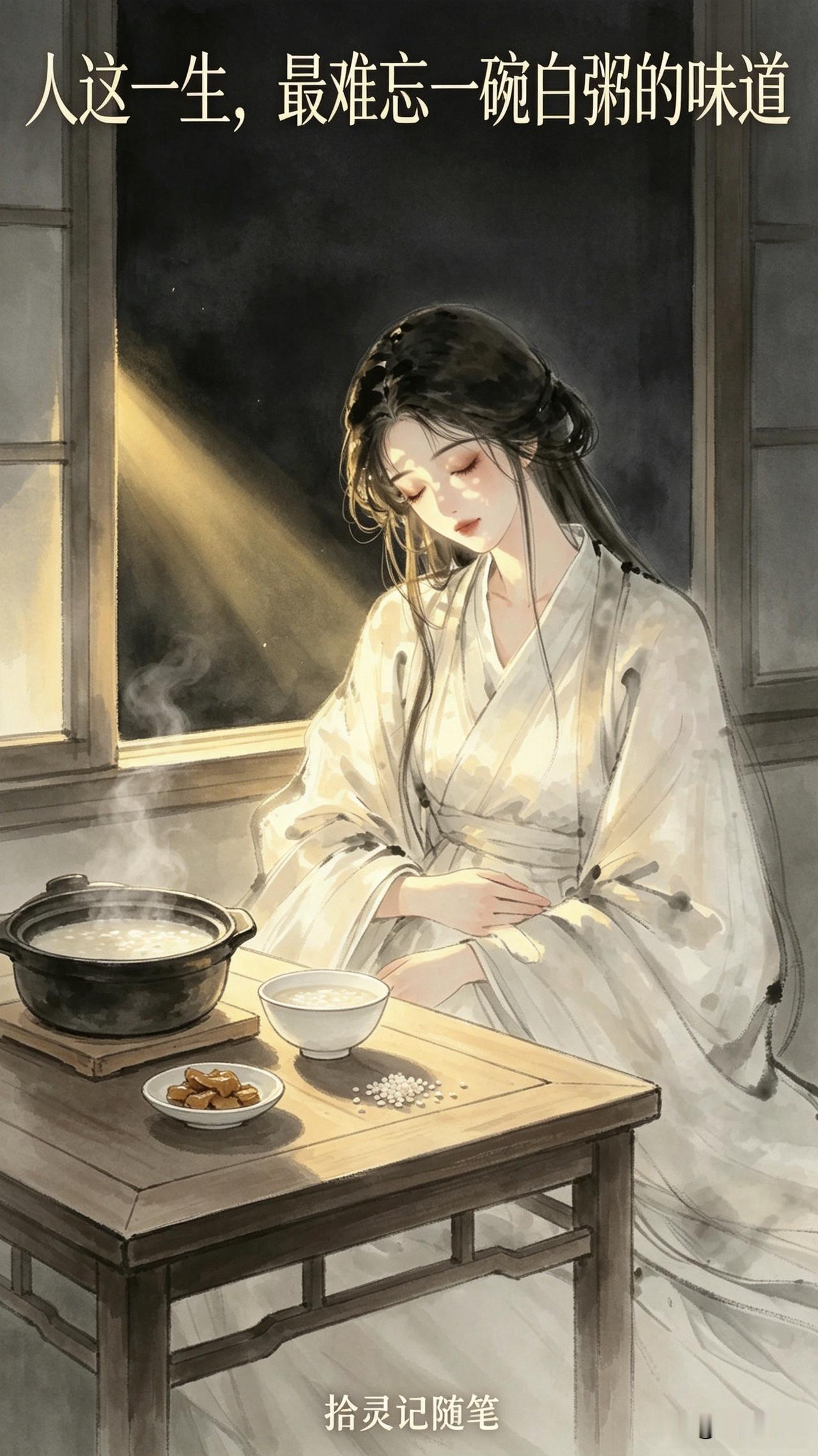 人这一生，最难忘的，往往是一碗白粥的味道。

深夜加班回来，胃里空落落的。

不