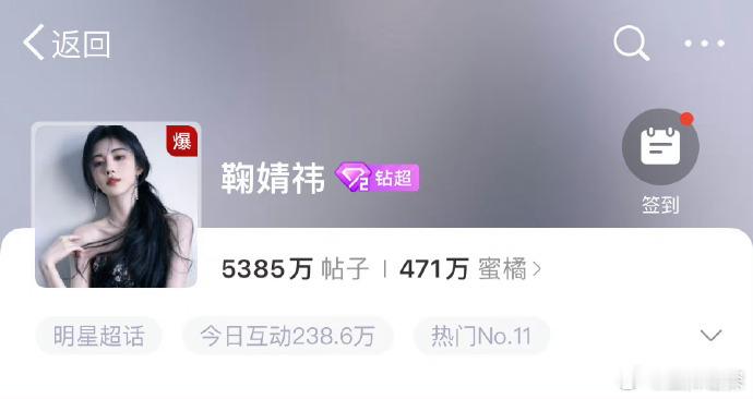 #鞠婧祎# 鞠婧祎个人超话签到人数破33w+！超like和超话都爆🔥不得不说小