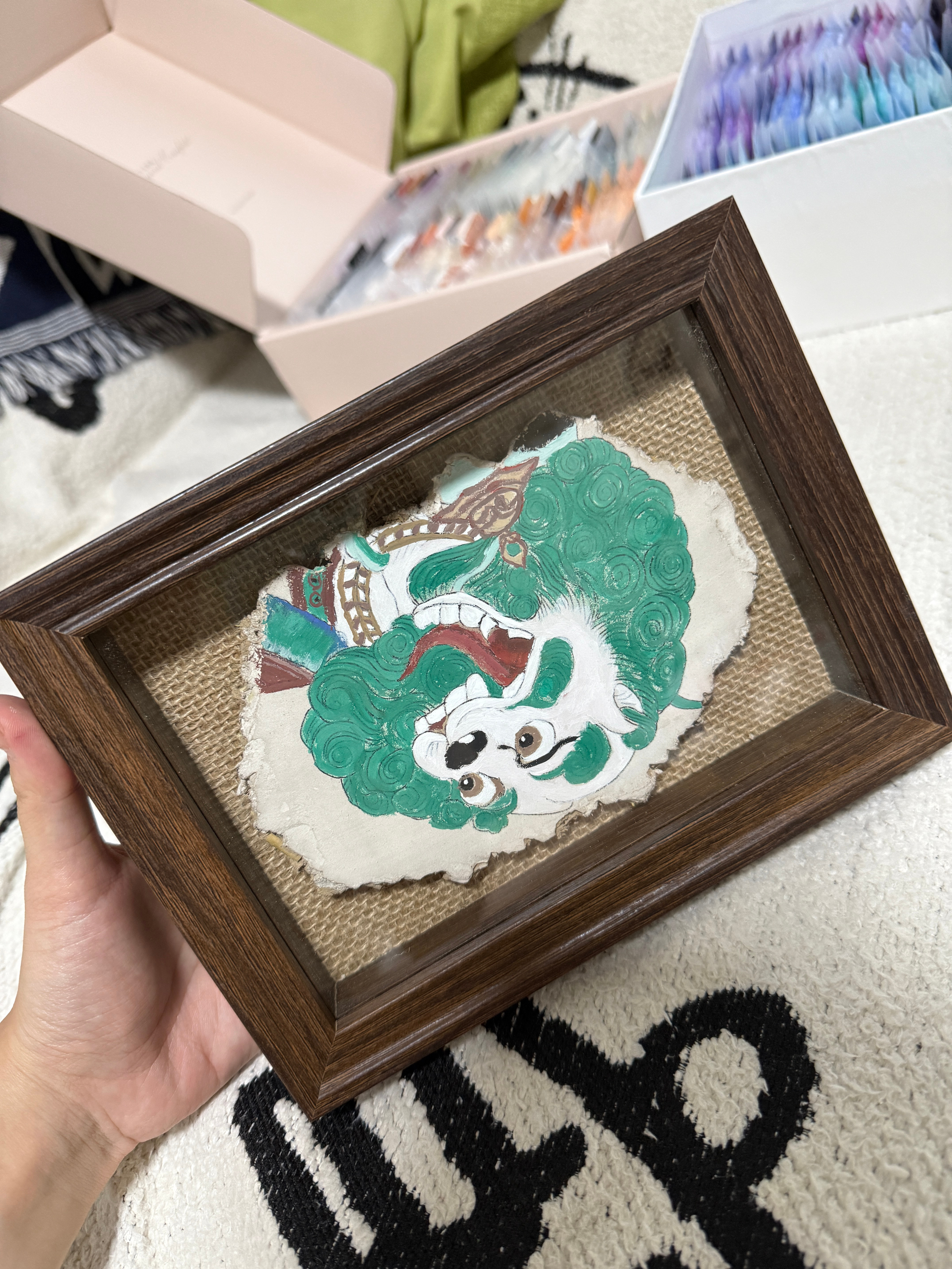 埋头苦干两小时 装上画框发现画反了敦煌飞天的后劲太大了泥版画