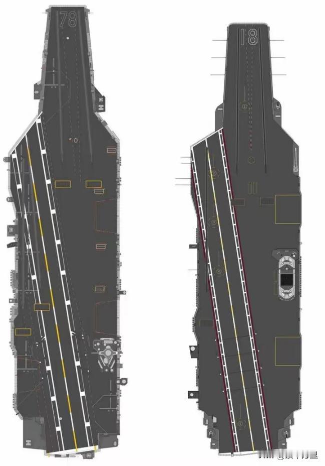 福特级与福建舰的对比图，福特级满足排水量11.2万吨，拥有4部弹射器、3部升降机