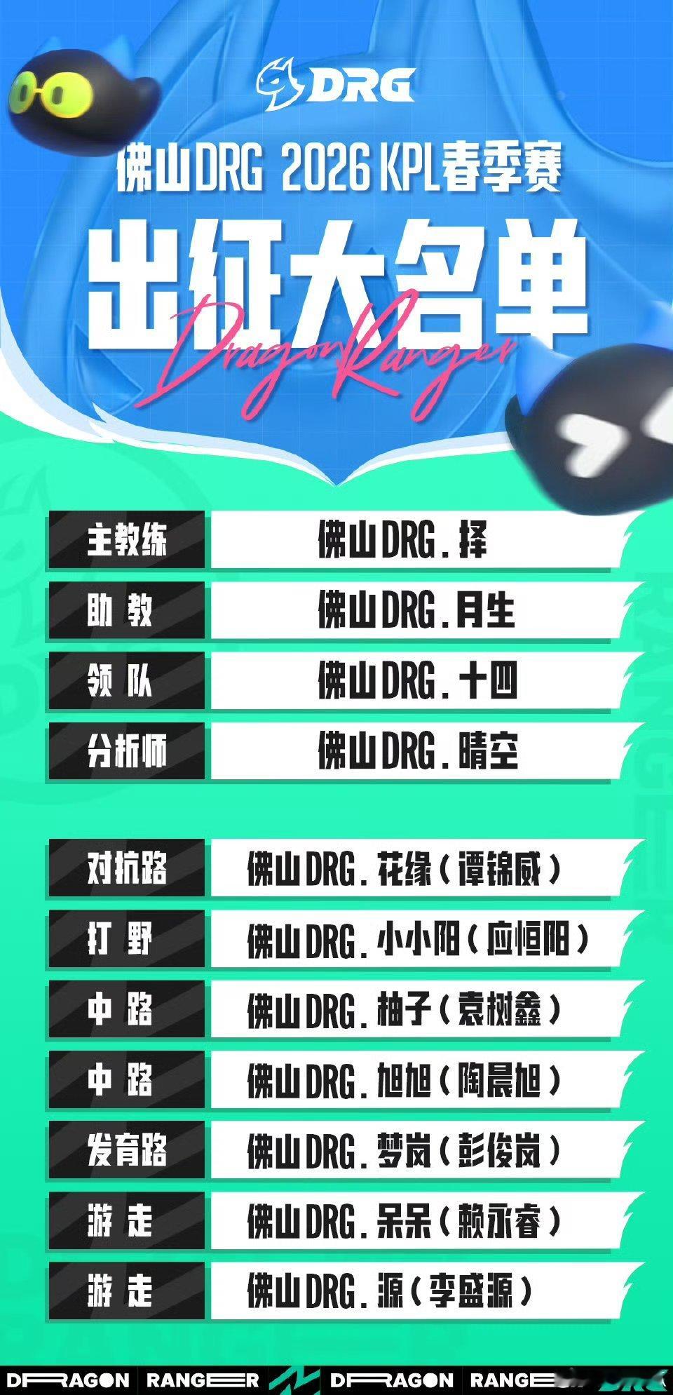 2026kpl春季赛大名单 各队大名单汇总(更新中)图1 佛山DRG 图2 深圳