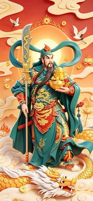 今日诚心敬关公，明日财富进我家。 