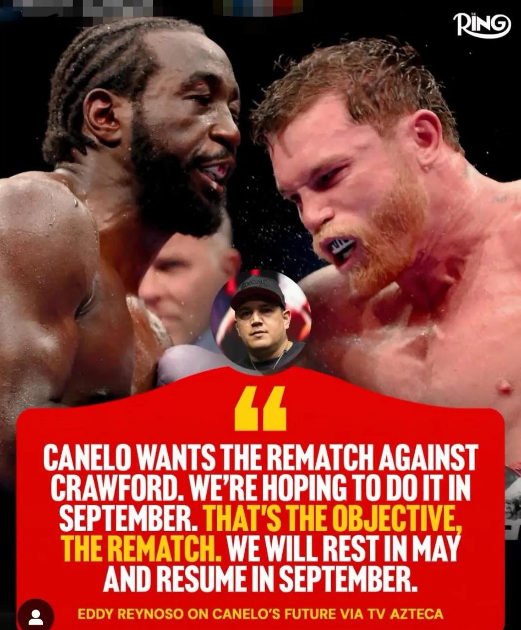 最新消息：阿瓦雷兹VS克劳福德，二番战，明年9月份，很可能开打！
来自国外媒体的