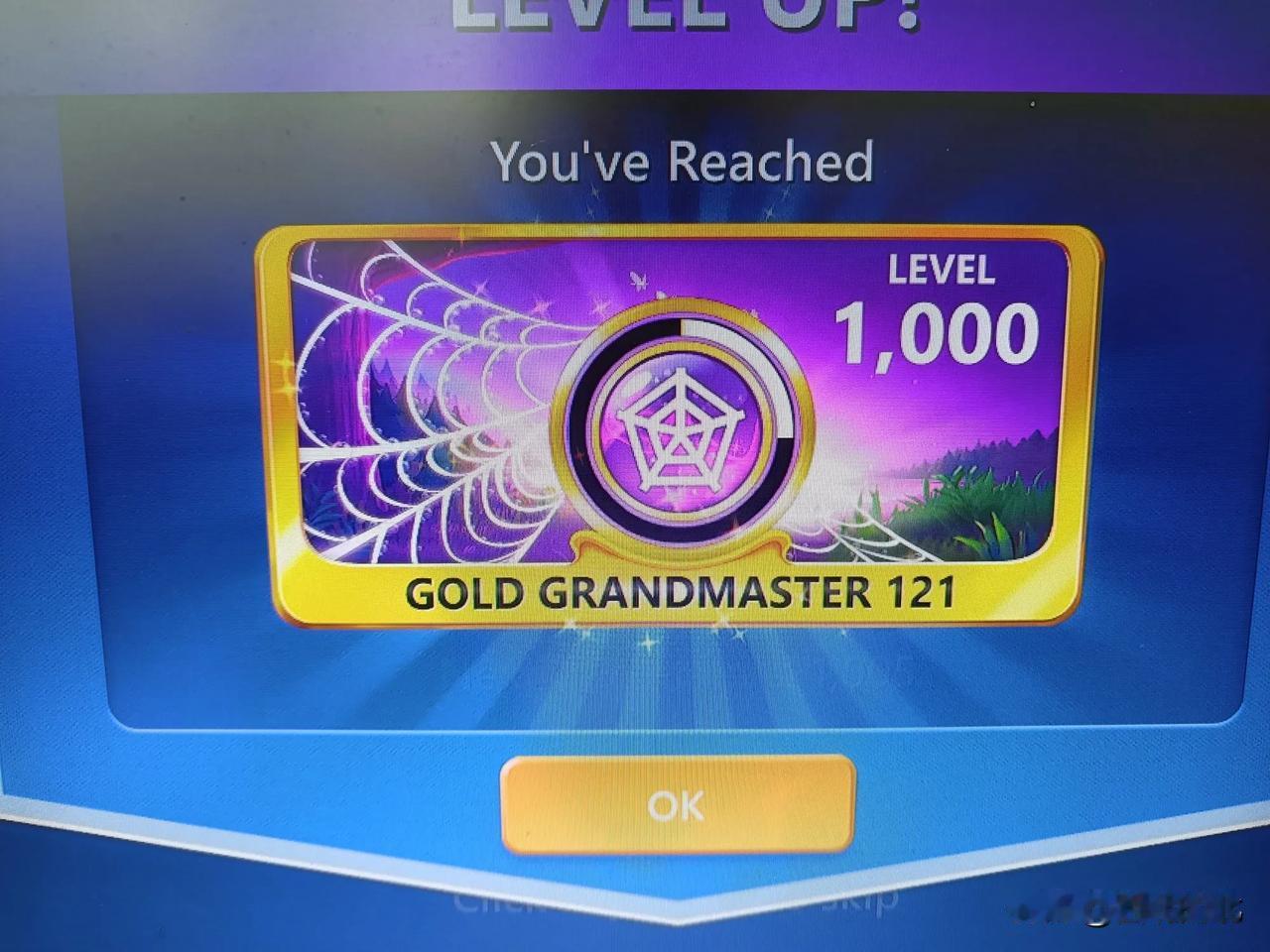 🎉恭喜你达到1000级！成为金牌大师！🎉蜘蛛牌
