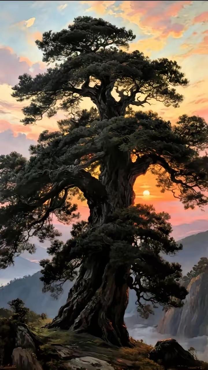 山中易见千年树，
水里难逢万岁龟。
横批：《山中与水里》