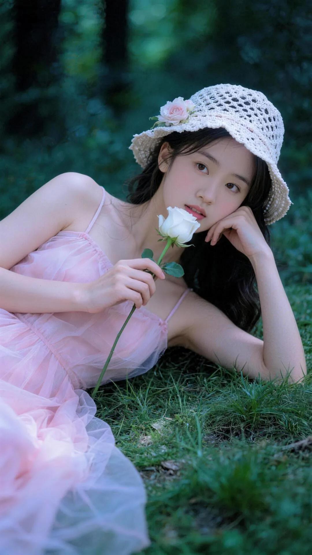 森林中的少女与玫瑰🌹🌿