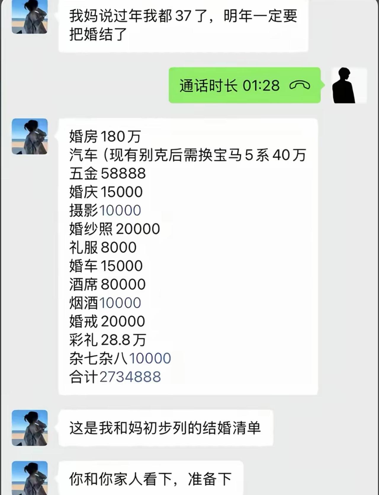 女生37岁被家里催婚，直接甩出一张273万的结婚开销清单，婚房豪车彩礼样样高标准