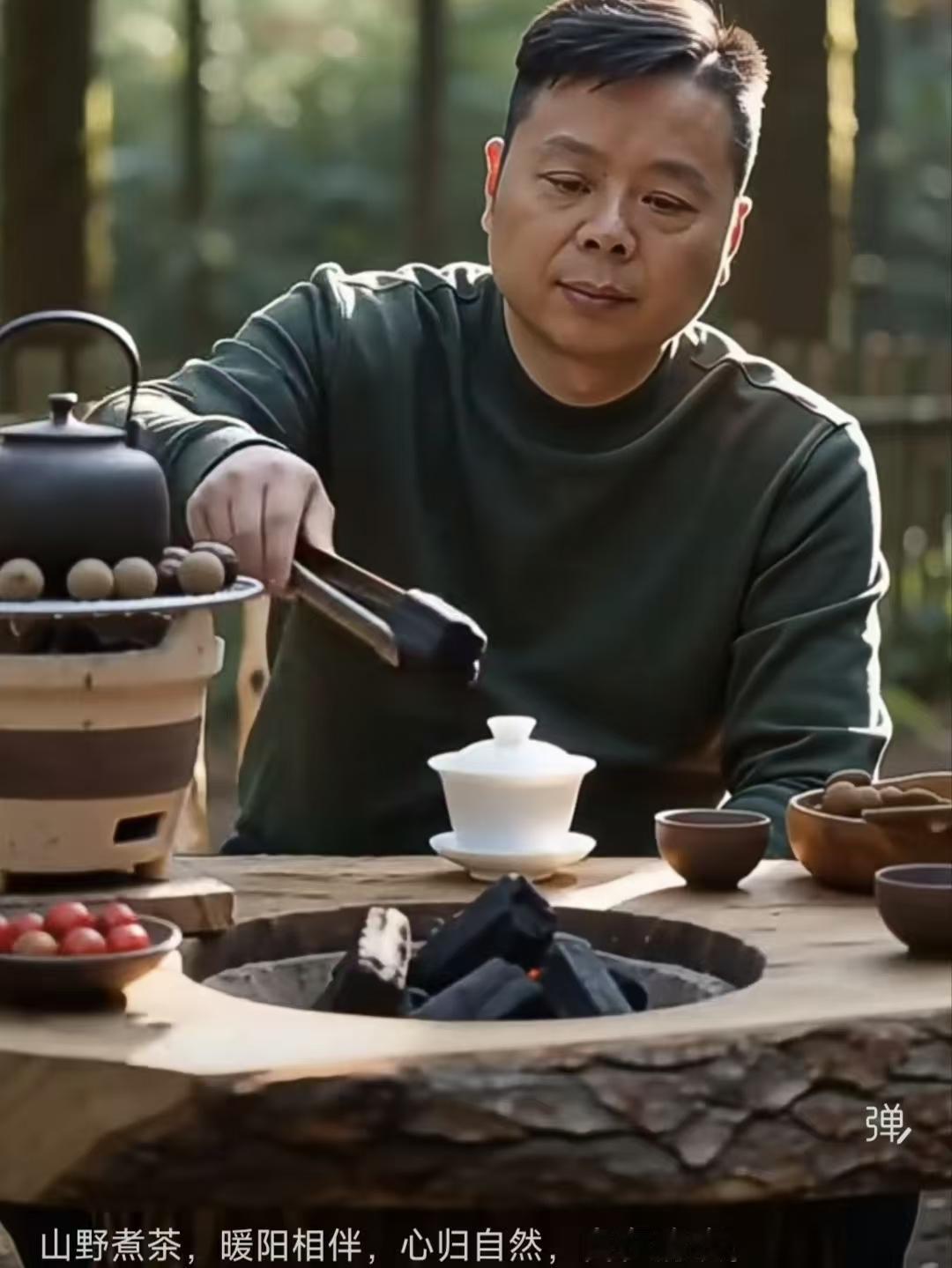 品茶
山野烹茶伴暖阳，
心随云影入清荒。
尘嚣远隔无牵绊，
一任天然自在香。