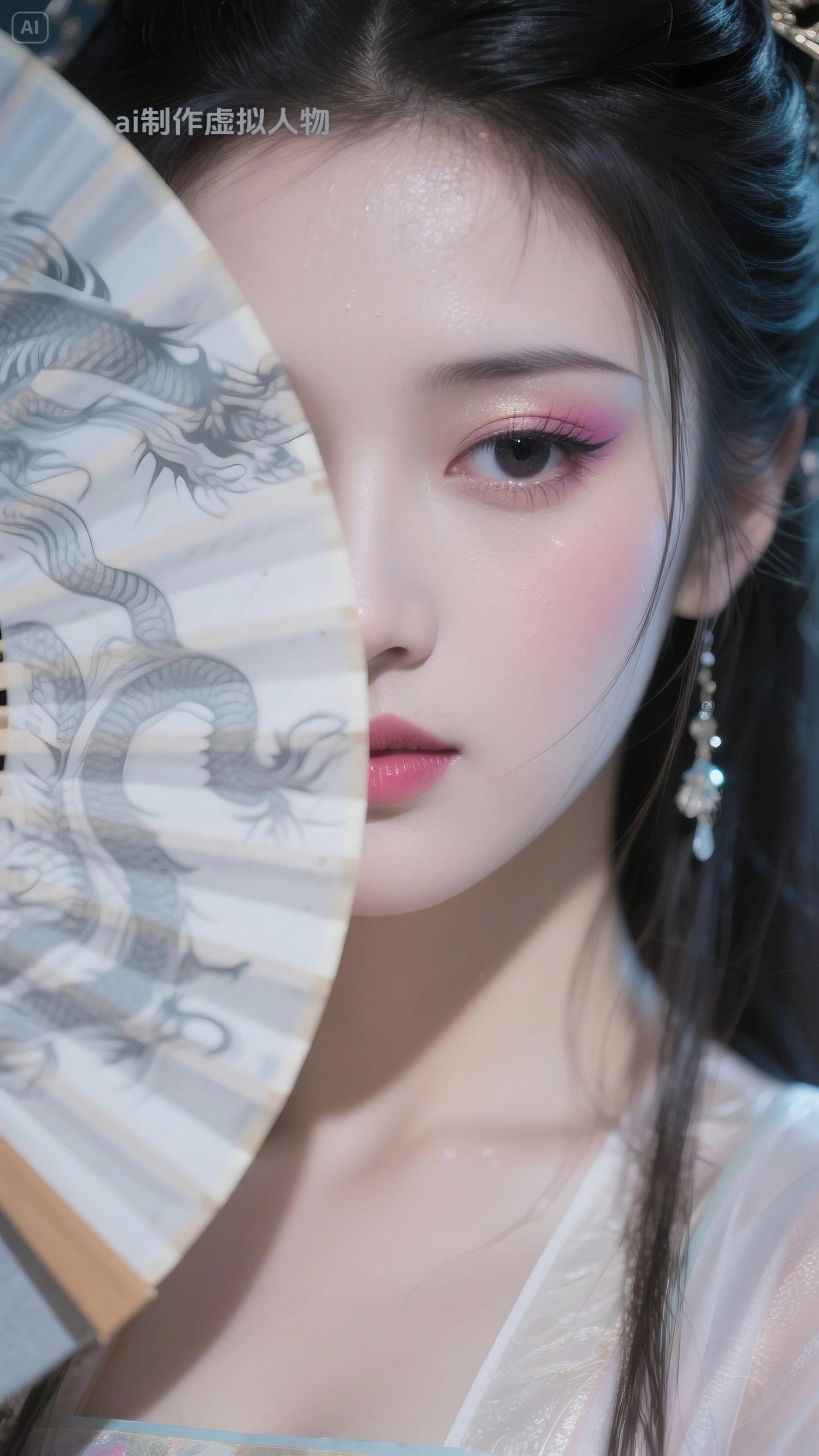 ai制作古风美女，舞扇，扇子。恋人心。